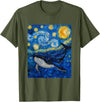 Whale Designs. Whale Fish Van Gogh Style Starry Night Sea Graphic T-Shirt - Olive Green