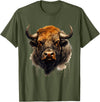 Safari Animal Art Buffalo Animal Print Portrait Bison Nature Artwork T-Shirt - Olive Green