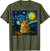 Hamster Starry Night Van Gogh Art for Men Women Kids T-Shirt - Olive Green