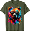 Funny Colorful Bear Lover Wildlife Colourful Bear with Sunglasses T-Shirt - Olive Green