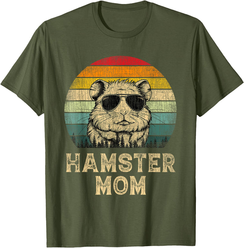 Vintage Hamster Mom Hamster Lovers Mommy Mother's Day T-Shirt - Olive Green