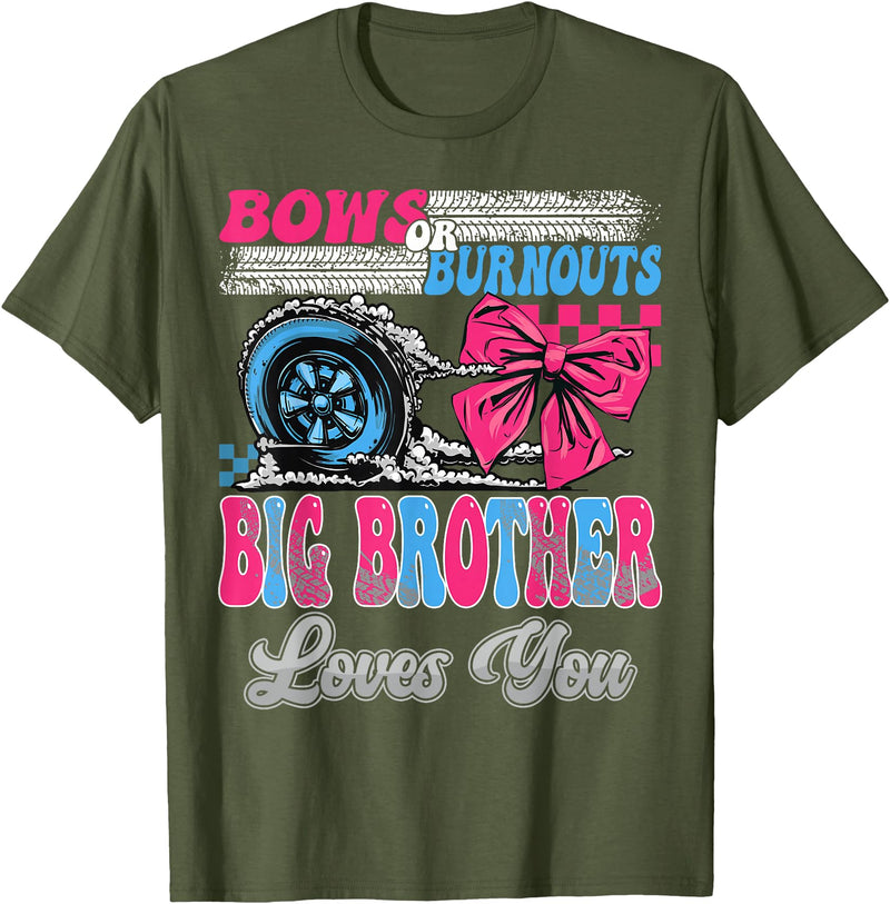 Gender Reveal Family Matching Burnouts or Bows Big Brother Loves You Gender Reveal Party T-Shirt - Olive Green