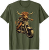 Scottish Highland Cow motorcycle Lovers gift Scottish Highland Cow Cattle Hairy Cow Rides motorcycle men T-Shirt - Olive