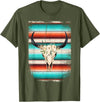 Funny Serape Cow BOHO designs Funny Serape Cow BOHO print Flower Rustic Turquoise T-Shirt - Olive Green