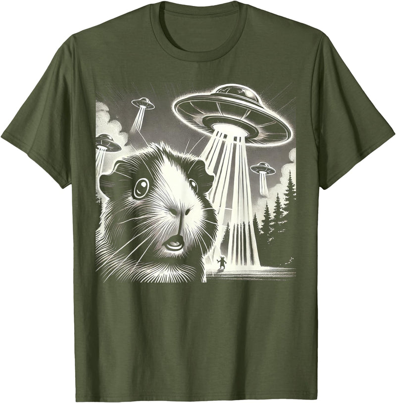 Guinea pig UFO BY TEERA Guinea pig UFO Funny Meme Selfie T-Shirt - Olive Green