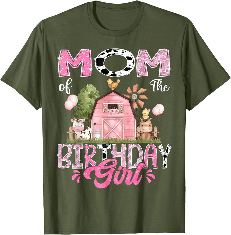 Famer Pink Cow Birthday Matching Tees Mom Of The Birthday Girl 1St Birthday Pink Cow Farm T-Shirt - Olive Green