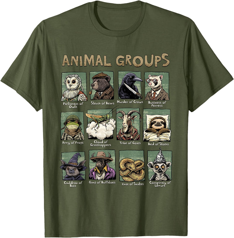 Animal Groups Unveiled - Educational Wildlife Design Rabbit T-Shirt in Olive Green