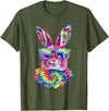 Bunny Face with Tie Dye Glasses Happy Easter Day Men Boy Kid T-Shirt in Olive Green