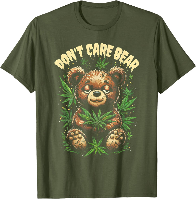 Funny Cannabis Apparel Funny Bear Cannabis Design - Don’t Care Bear T-Shirt - Olive Green