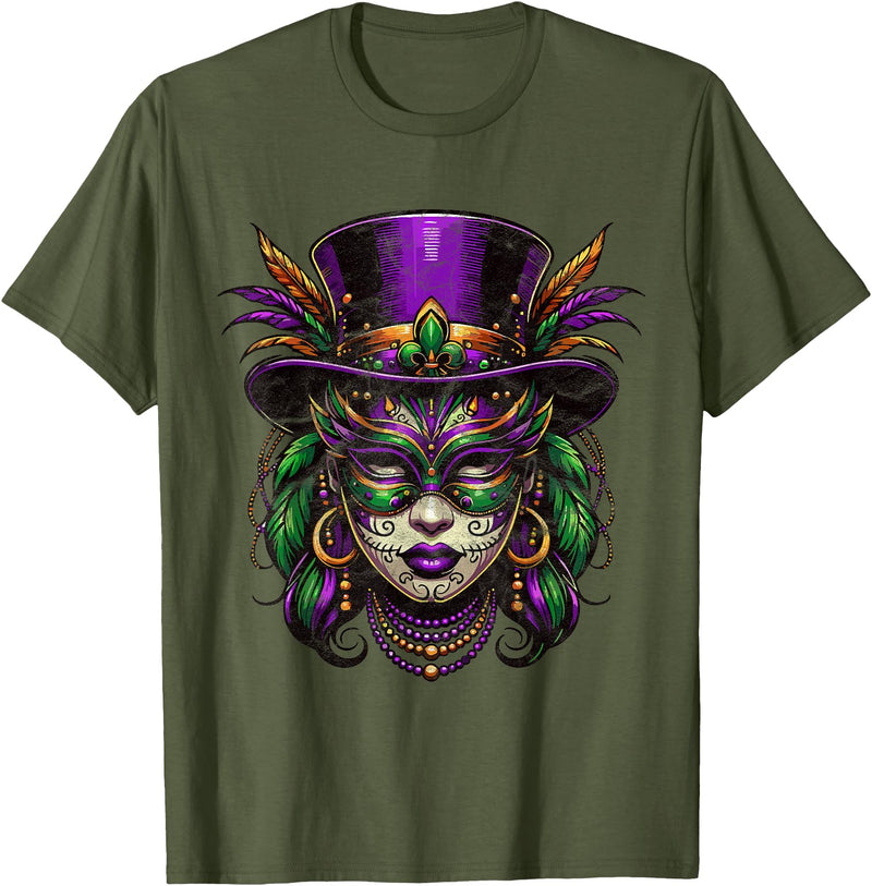 Mardi Gras Voodoo Doctor Clothing Women Mardi Gras Priestess Women New Orleans Witch Doctor Voodoo T-Shirt - Olive Green