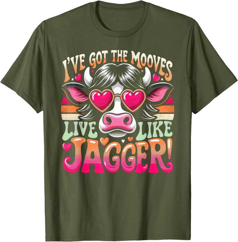 Cow's Jagger Moves: Funny Dance & Joy Cow Humor I've Got the Moves Funny Cow Like Jagger T-Shirt - Olive Green