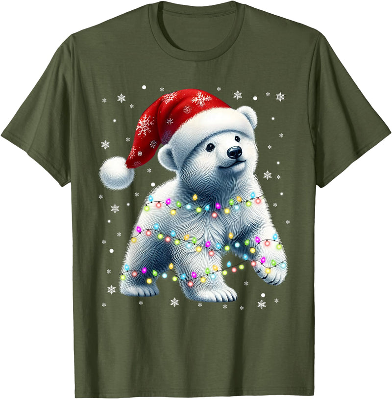 Santa Polar Bear Gift Tee Santa Polar Bear, Christmas, Men Women Kids, Bear Lover T-Shirt - Olive Green