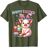 Farm Animal Lovers Cute Pig Easter Holiday Gifts Happy Easter Farm Animal Pig Lovers Bunny Women Kids Girls T-Shirt - Olive Green