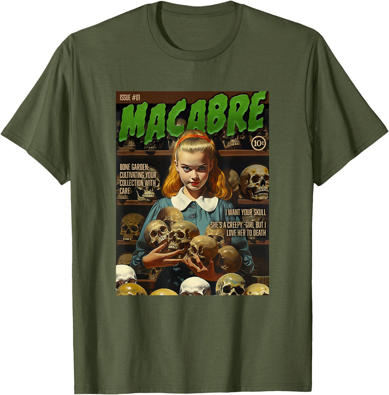 Last Gasp Graphics Skull Collector 1950s Horror Comic Cover T-Shirt - Olive Green