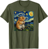 Cute Van Gogh Hamster Starry Night Funny Women & Men T-Shirt - Olive Green