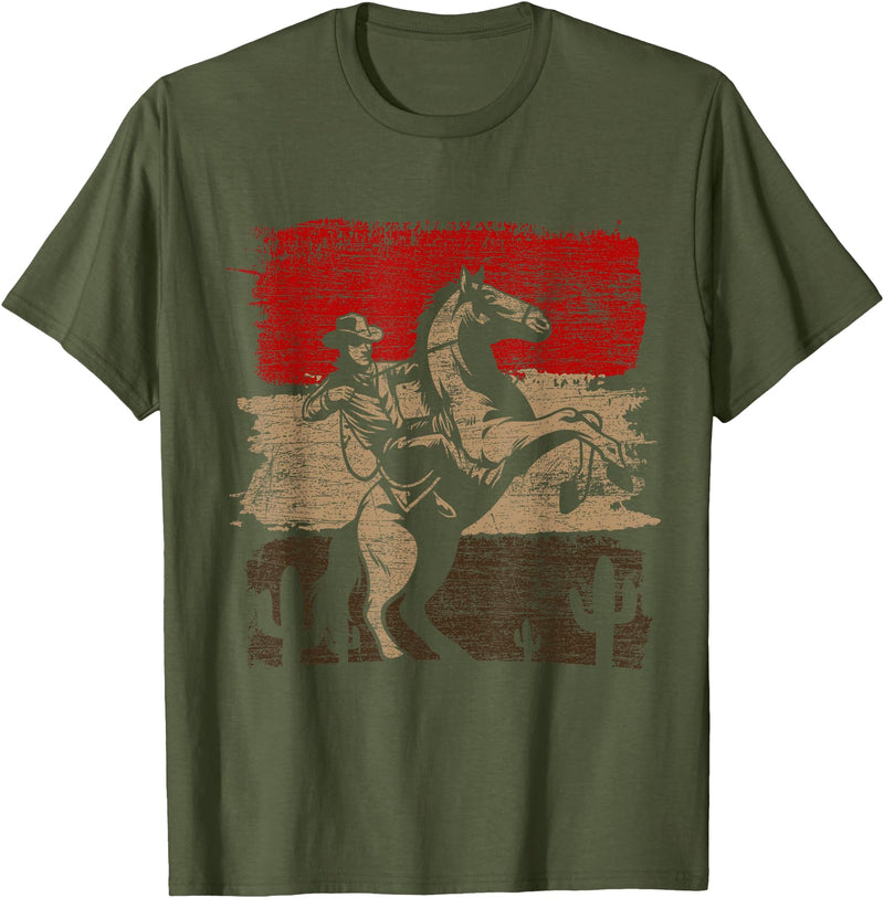 Geschenk Cowboy Liebhaber Country Cowboy Texas Animal Horse Cowboy T-Shirt Black Unisex-Adults Unisex-Kids Classic Fit Short Sleeve Cotton 60% Polyester 40% Small - Olive Green