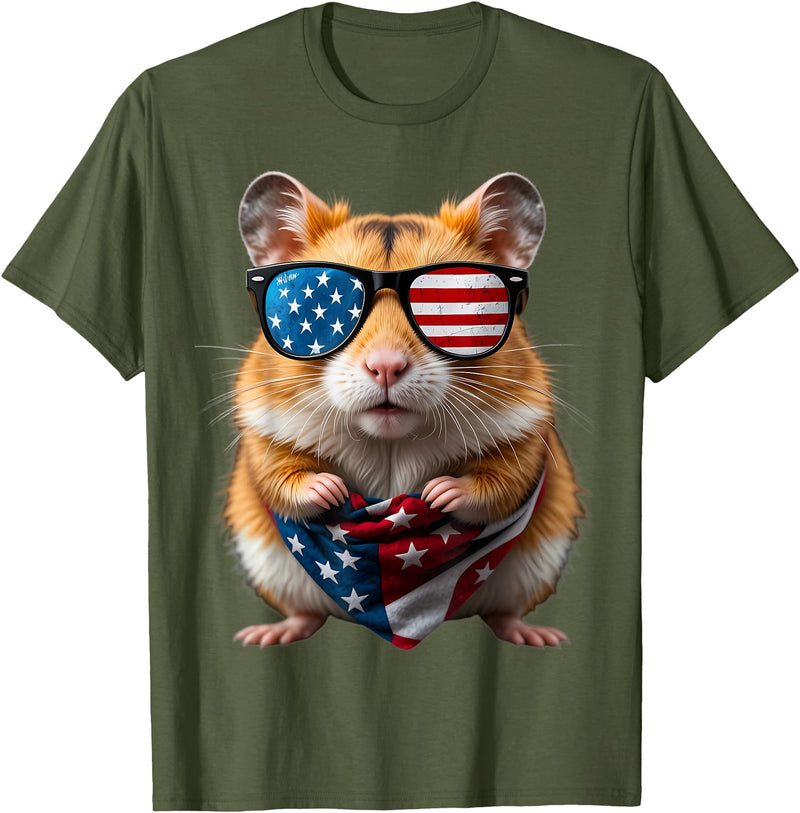 Hamster 4th Of July American Independence Day USA Patriotic T-Shirt - Olive Green