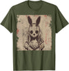 Goth Grunge Creepy Bunny Rabbit Mask Girl Anime Horror Art T-Shirt in Olive Green