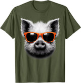 Cool Pig Love Graphic Art Cool Pig Wearing Sunglasses Graphic Art T-Shirt - Olive Green