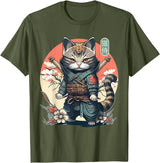 NINJA KITTEN WARRIORS Japanese Samurai Cat Tattoo, Kawaii Ninja Cat Women, Girls T-Shirt