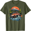 Fishing Graphic Salmon Outdoors Fish T-Shirt - Olive Green