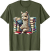 Llama Book Lover Llama Reading Book Reader Bookworm Alpaca Lover T-Shirt - Olive Green