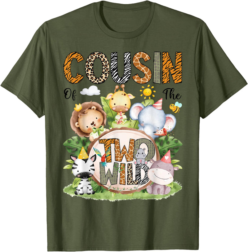 Safari Jungle Animals 2nd Birthday Boy Cousin of The Two Wild Safari Jungle 2nd Birthday Boy T-Shirt - Olive Green