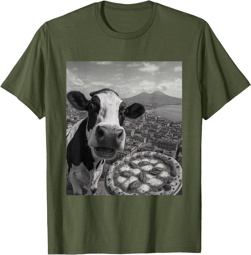 Wildfie – Selfies from Around the World Cow Pizza Selfie Funny Italy Meme Design T-Shirt - Olive Green