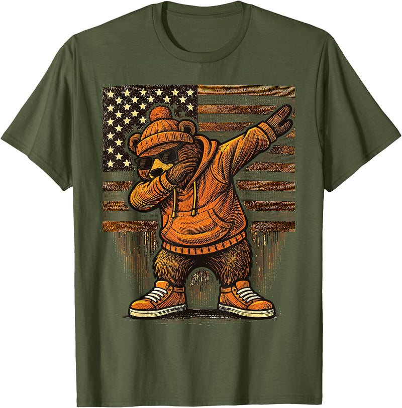Vintage Dabbing Bear Retro Humor Gift Co Vintage Dabbing Bear Funny Retro Graphic T-Shirt - Olive Green
