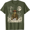 Retro Land Turtle Lover Halloween Moon Funny Eastern Box Turtle Cowboy Western UFO T-Shirt - Olive Green