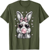 Cute Easter Bunny for Women Pink Rabbit Coquette Girly T-Shirt in Olive Green