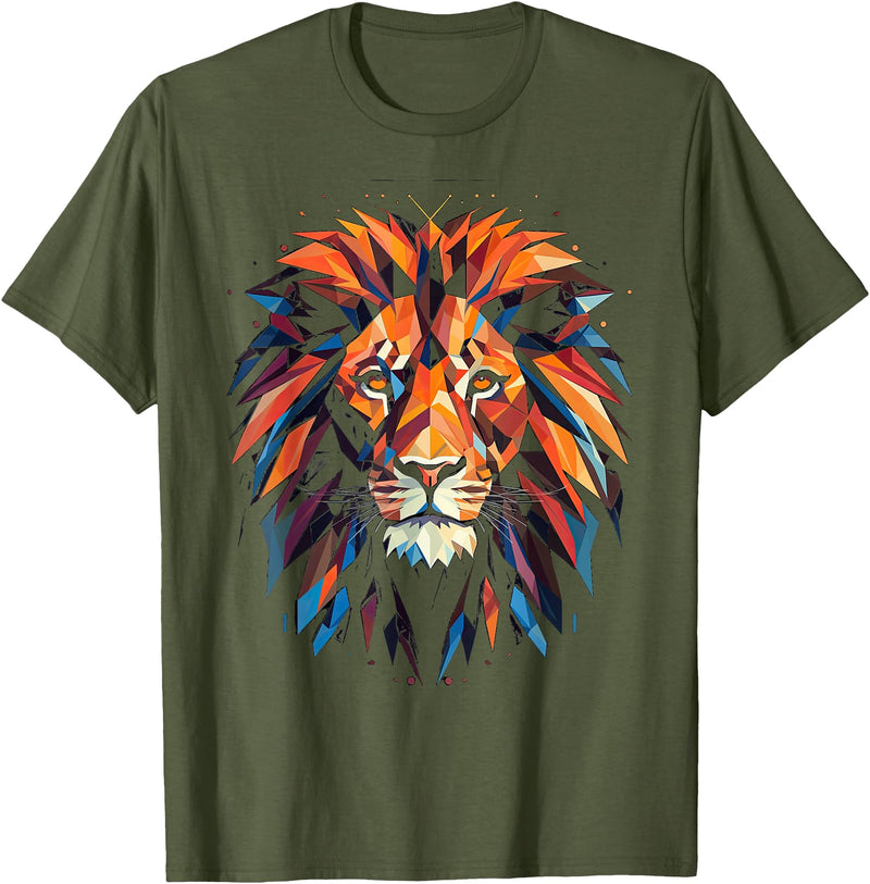 Cool Lions, Astrology And Horoscope Designs Lion Colourful Lion from Africa King of Animals Polygon T-Shirt - Olive Green