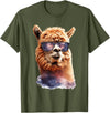 Funny Llama Lover Graphics Alpaca with Sunglasses Animal Art Graphic Funny Llama T-Shirt - Olive Green