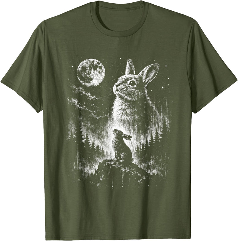 Bunny Rabbit Howling to the Moon Bunny Howl At T-Shirt in Olive Green