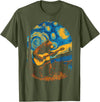 Bear playing Guitar Night-Sky Moon Guitar Grizzly Bear Blues Guitarist Starry Night Musician Music T-Shirt - Olive Green