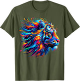 Funny Lion lover Gifts Colorful Lion T-Shirt - Olive Green