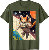 HAPPY DAWG - ARTS Astronaut Cat - Funny Space Cat Japanese Retro Kawaii Cute T-Shirt