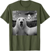 Retro Polar Bear Selfie with UFOs Meme Polar Bear Selfie with UFO Alien Funny T-Shirt - Olive Green