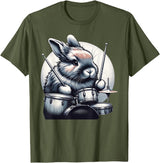 Cute Rabbit Bunny Playing Drums Rabbits Drummer Music T-Shirt in Olive Green