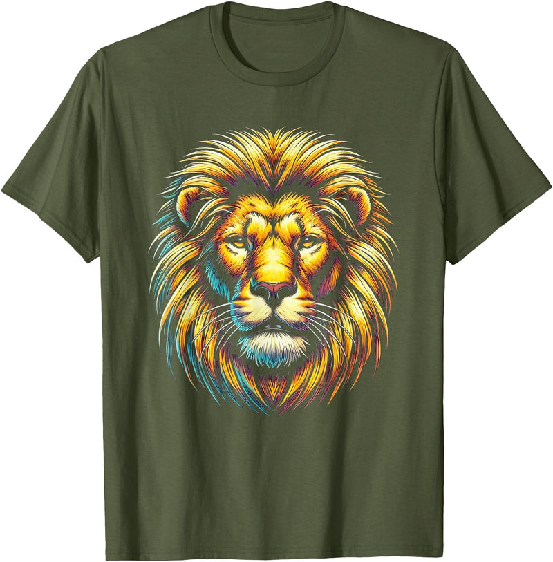 StopLyonLyonCos Co. Gift for Lion Lovers Men Women Kids Calm Relaxed Lion Face T-Shirt - Olive Green