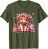 Happy Valentine Highland Cow Costume Love Clothing Valentine Highland Cow Print Cute Love Heart Flowers T-Shirt - Olive Green