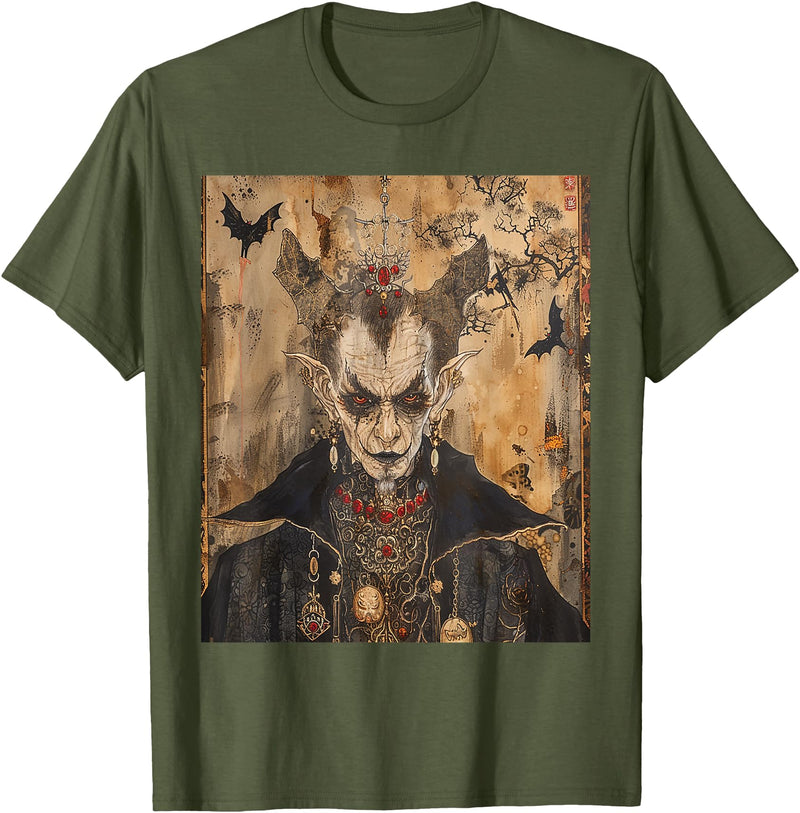 Medieval Japan Anime Dracula Vampire Night Gifts Scary Japanese Dracula Vampire Dynasty Adult Halloween Art T-Shirt - Olive