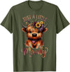 Highland Cow Lover Gifts Co. Highland Cow Just A-Little Moody - Farm Animals Flower T-Shirt - Olive Green