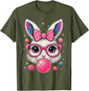 Easter Day Bunny Tie Dye Rabbit Face Glasses Girl Easter T-Shirt in Olive Green