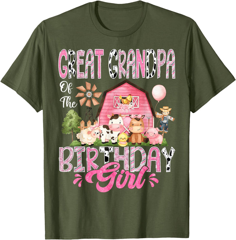 Pink Farm Cow Matching Tees Great Grandpa Of The Birthday Girl Pink Farm Cow Birthday T-Shirt - Olive Green