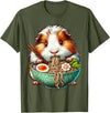 Cute Guinea Pig Gifts Guinea Pig Eating Ramen Japanese Noodles T-Shirt - Olive Green