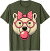 Magical and Funny Polar Bear Gifts Polar Bear with Bubblegum and Pink Bow T-Shirt - Olive Green