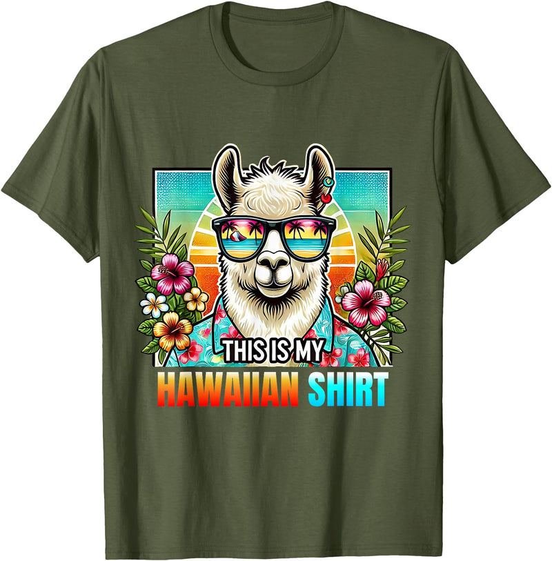 This Is My Hawaiian Shirt Party Luau Oahu Hawaii This Is My Hawaiian Shirt Funny Llama Oahu Hawaii Party T-Shirt - Olive Green