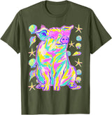 Coastal Summer Animals Beach Art Cute Pig with Hearts Sunglasses Seashells Coastal Summer T-Shirt - Olive Green