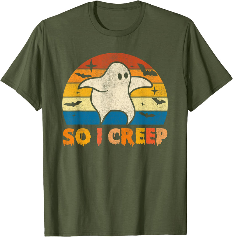 Creeping Ghost Halloween Tees So I Creep Ghost Halloween Funny T-Shirt - Olive Green